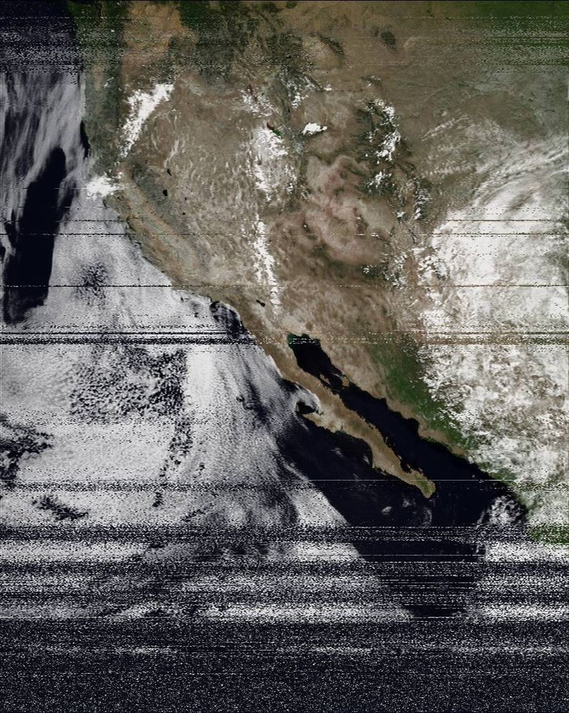 A sattelite image from NOAA-19 showing the western US captured on 7/1/25