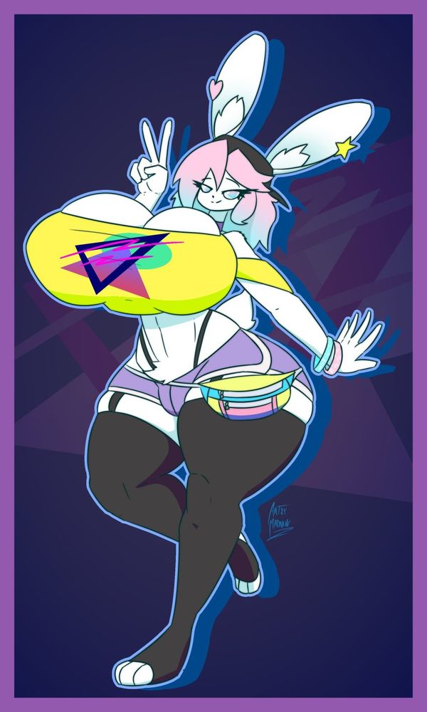 peanut butter, a pink/cyan haired bunny boy with wide hips and huge tits