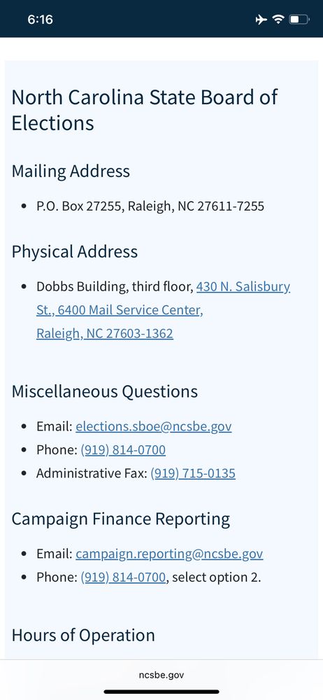 NCSBE contact info
