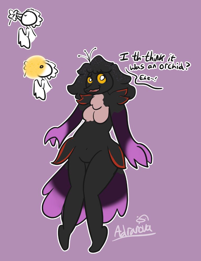 Friend of ours sniffing a flower and turning into a flower-bird.  Hehe.