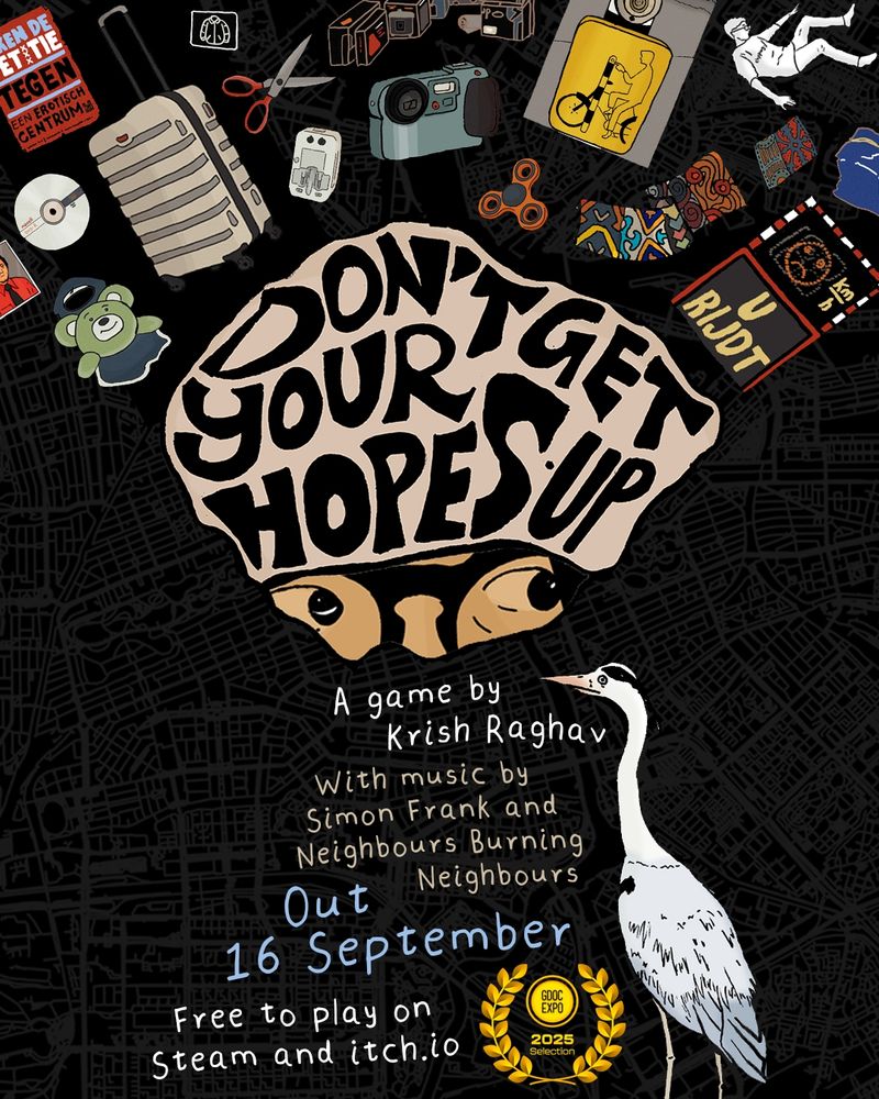 A poster for the videogame "Don't Get Your Hopes Up", revealing a release date of September 16, 2025. The game will be free to play on Steam and itch. 