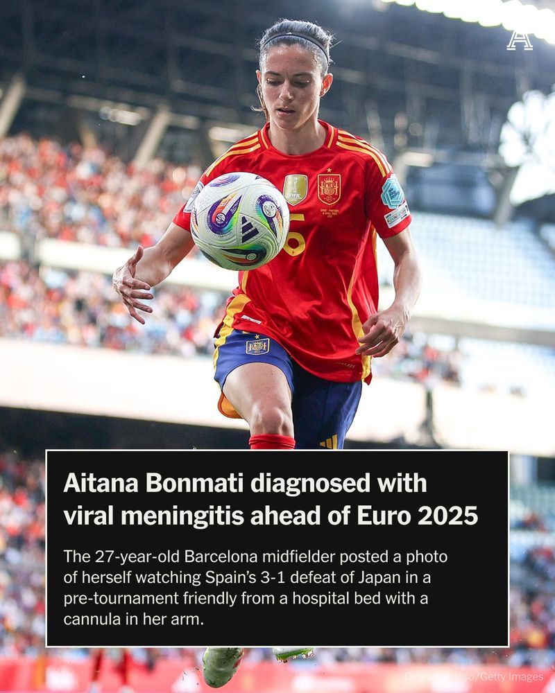 Text headline: Aitana Bonmati diagnosed with viral meningitis ahead of Euro 2025

Photo: Aitana Bonmati of Spain controls the ball as she prepares to take a corner kick during the UEFA Women's Nations League 2024/25 Grp A3 MD4 match between Spain and Portugal at Estadio de Balaidos.