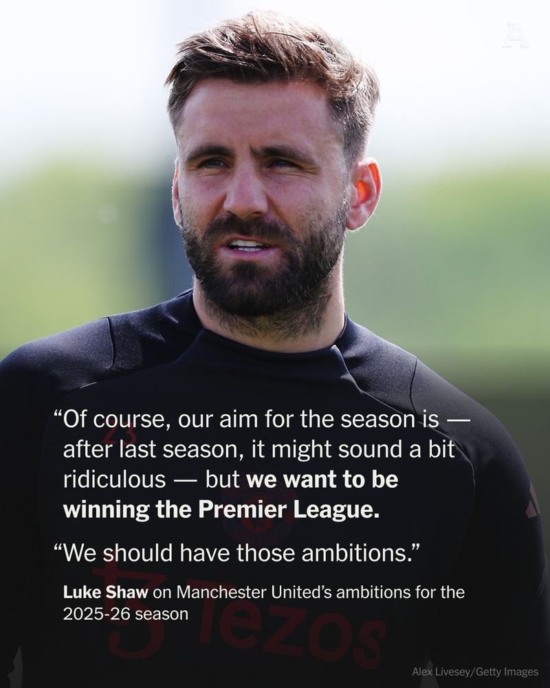 Luke Shaw of Manchester United looks on during a training session ahead of the UEFA Europa League 2024/25 semi final second leg match between Manchester United and Athletic Club at Carrington Training Ground on May 07, 2025 in Manchester, England.