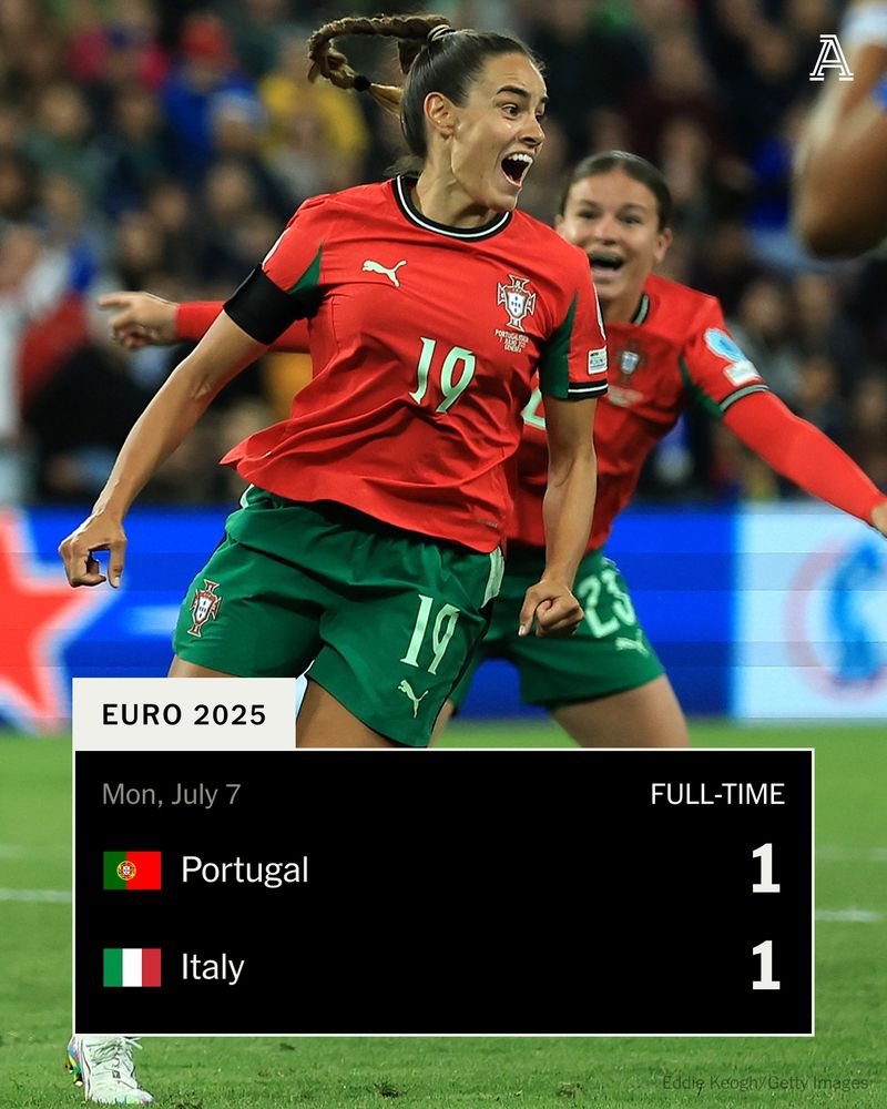 Diana Gomes of Portugal celebrates scoring her team's first goal during the UEFA Women's EURO 2025 Group B match between Portugal and Italy at Stade de Geneve on July 07, 2025 in Geneva, Switzerland.