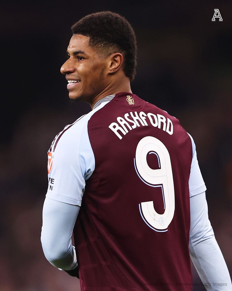 Marcus Rashford of Aston Villa reacts during the Emirates FA Cup Fifth Round match between Aston Villa and Cardiff City at Villa Park on February 28, 2025 in Birmingham, England.