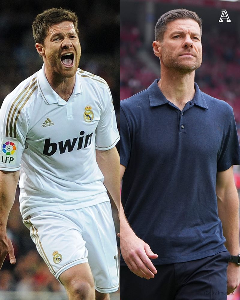 (L) Xabi Alonso as a Real Madrid player; (R) Xabi Alonso as Bayer Leverkusen Head Coach