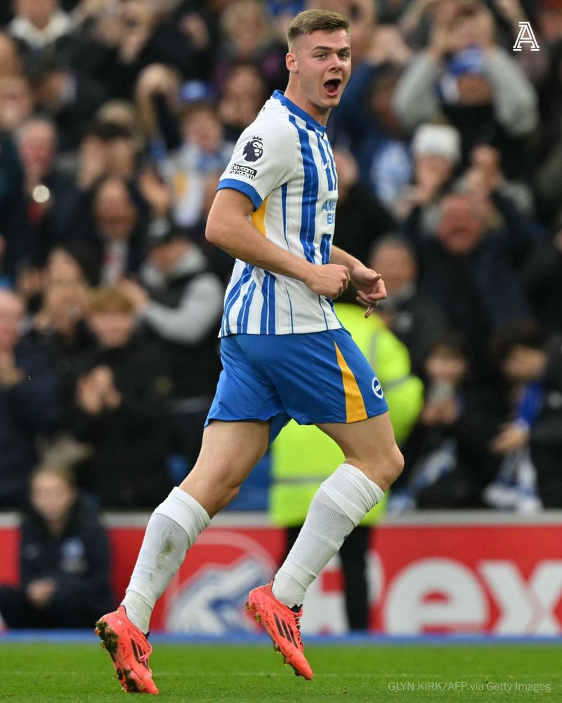 Evan Ferguson celebrates a goal for Brighton