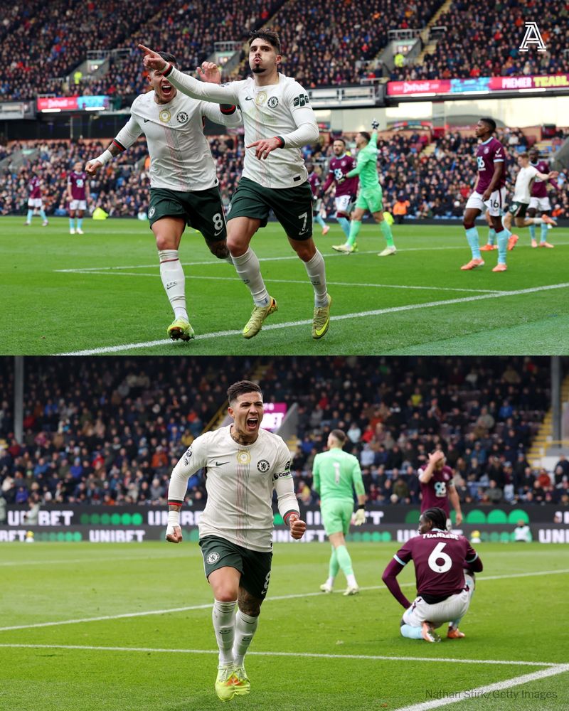 Enzo Fernandez of Chelsea celebrates scoring his team's second goal during the Premier League match between Burnley and Chelsea at Turf Moor on November 22, 2025 in Burnley, England