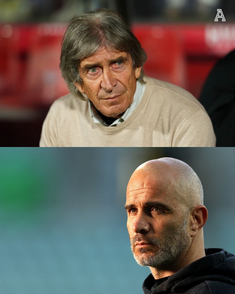 GIRONA, SPAIN - APRIL 21: Manuel Pellegrini, Head Coach of Real Betis, looks on prior to the LaLiga match between Girona FC and Real Betis Balompie at Montilivi Stadium on April 21, 2025 in Girona, Spain; WROCLAW, POLAND - MAY 27: Enzo Maresca, Manager of Chelsea, looks on during a Chelsea FC training session ahead of the UEFA Conference League Final 2025 between Real Betis Balompie and Chelsea FC at Stadion Wroclaw on May 27, 2025 in Wroclaw, Poland.