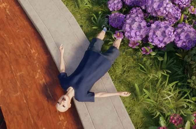 a screenshot of my skate. 4 character laying on the ground in pain