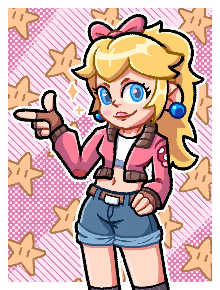 A drawing of Princess Peach in her Touring outfit from Mario Kart World