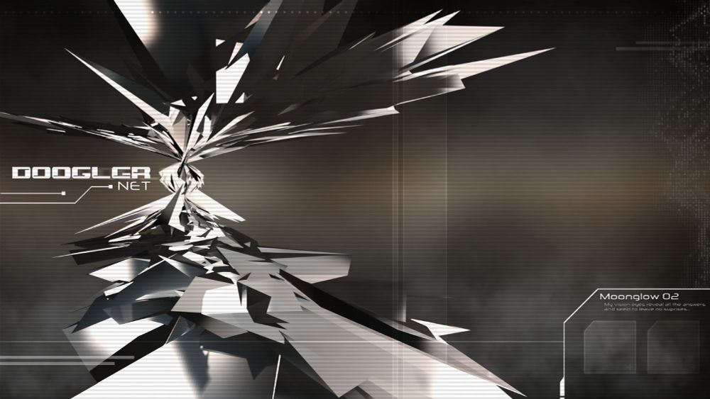 A metalheart style 3D render of jagged metallic geometry featuring futuristic display elements overlaid. Displayed prominently on the left side of the image is the text "DOOGLER NET."