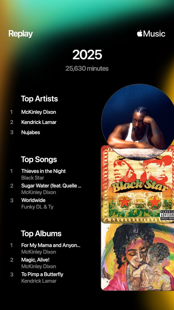 A graphic for Apple Music 2025 recap, the top artist is McKinley Dixon