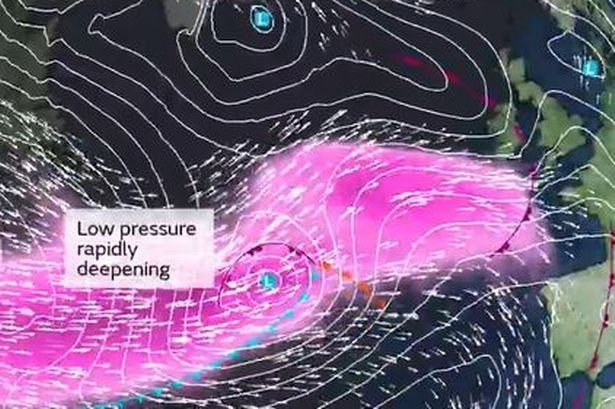 Met Office map showing area of low pressure heading across the Atlantic, due to arrive next week 