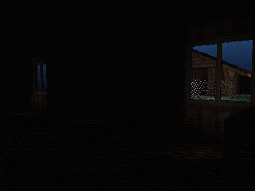 In-game screenshot of a 3D old, damp cottage