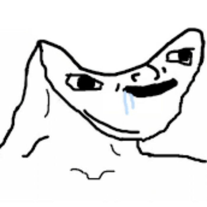 wojak with a concave skull and drooling, signifying a lack of brain