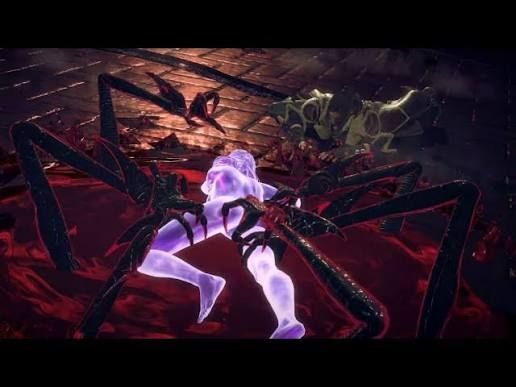 bayonetta being dragged down to hell by a bunch of demonic hands