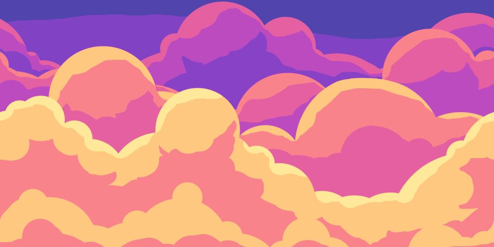 A version of the same digital artwork but with a purple-to-orange gradient, giving the painting a sunset, or sunrise feeling.