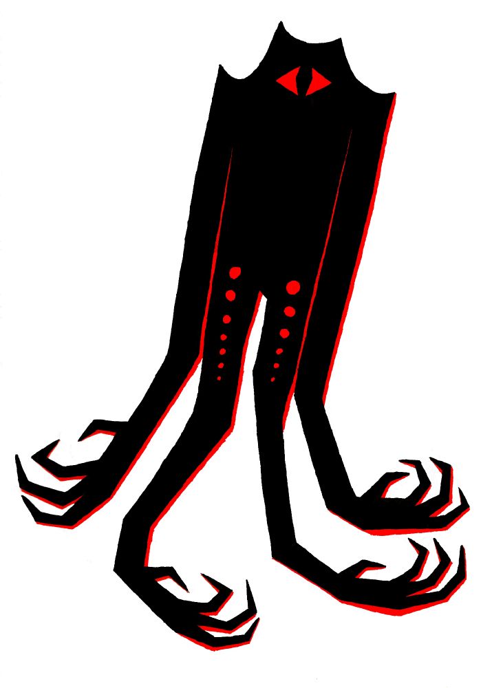 a cyclops with long arms, no feet, and 4 hands