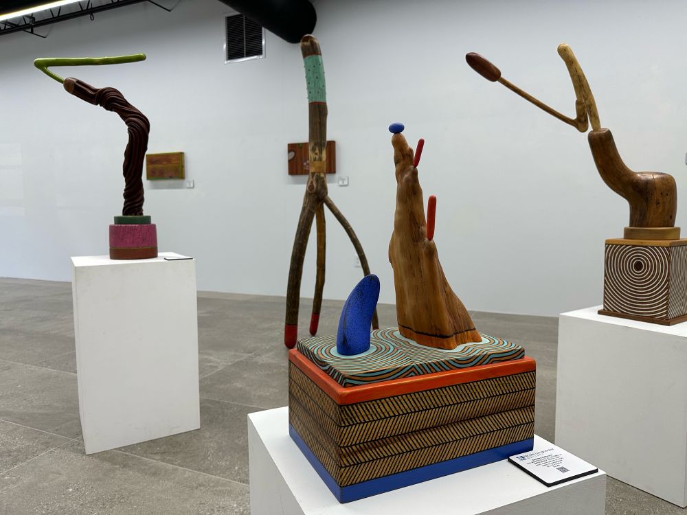 Our current exhibit is “PHYSICAL POETRY: New Works in Wood” by San Antonio-based artist Danville Chadbourne. You can see it in our Houston viewing room 