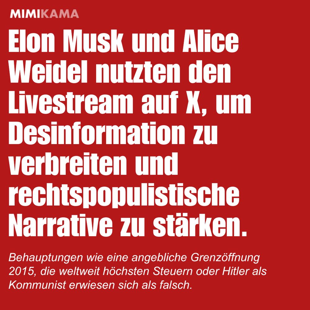 Elon Musk und Alice Weidel nutzten den Livestream auf X, um Desinformation zu verbreiten und rechtspopulistische Narrative zu stärken. 