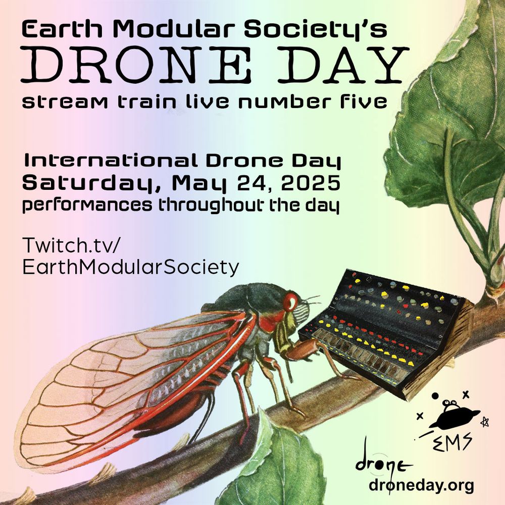 Water color painting by Enthusiastic Electrons of a cicada playing a synth. Made for international drone day.