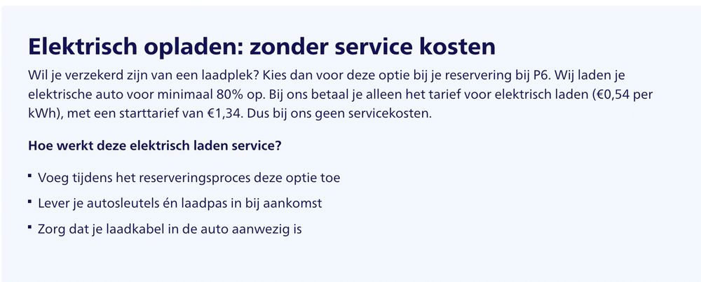 Op Schiphol P6 'Elektrisch opladen: zonder service kosten'