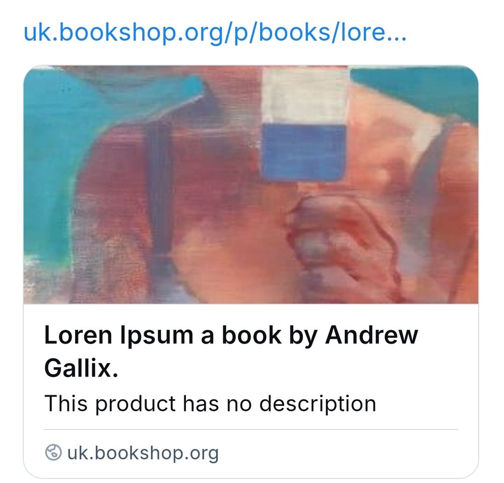 Link for book Loren Ipsum by Andrew Gallix with the automatic legend beneath stating "this product has no description"