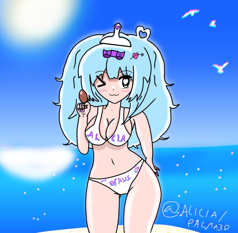 Alicia on a beach. With Bikini’s on ready for a swim.