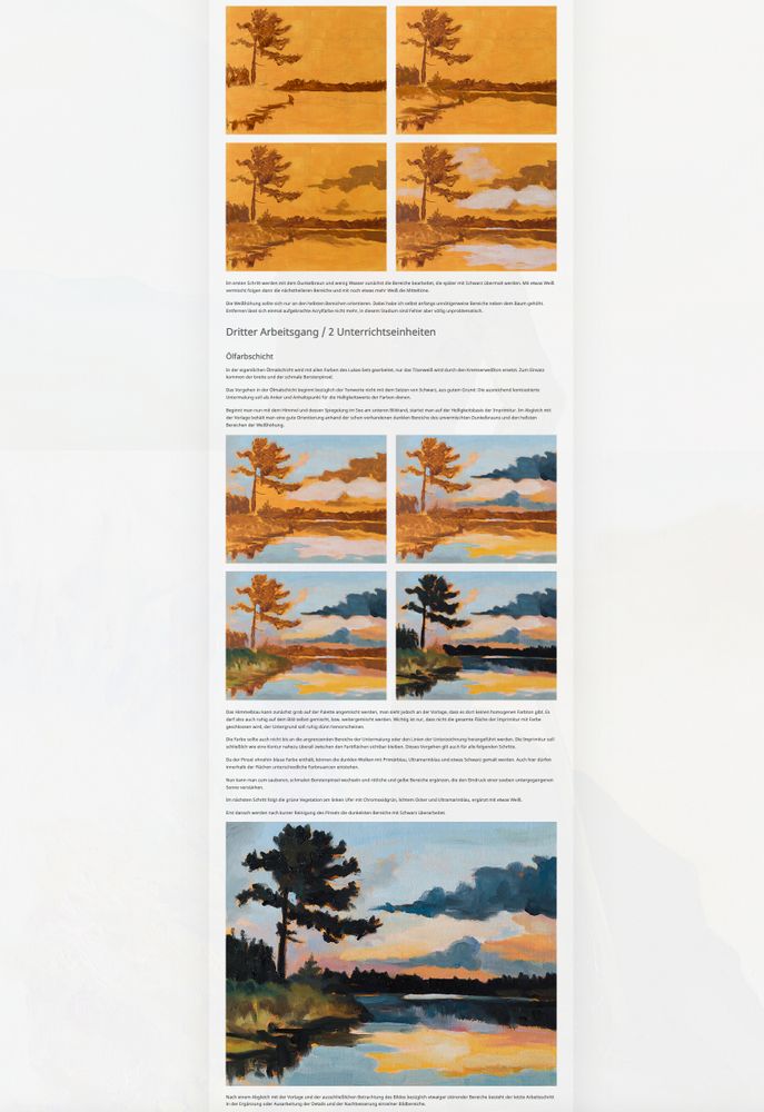 Screenshot: Beispiel einer Übung, Landschaftsbild mit stark farbiger Imprimitur.