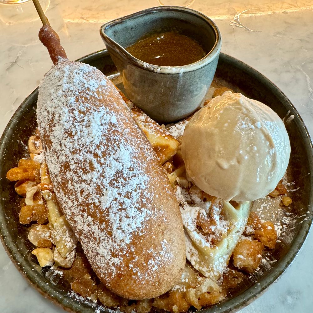 Deep fried mars bar on a waffle 