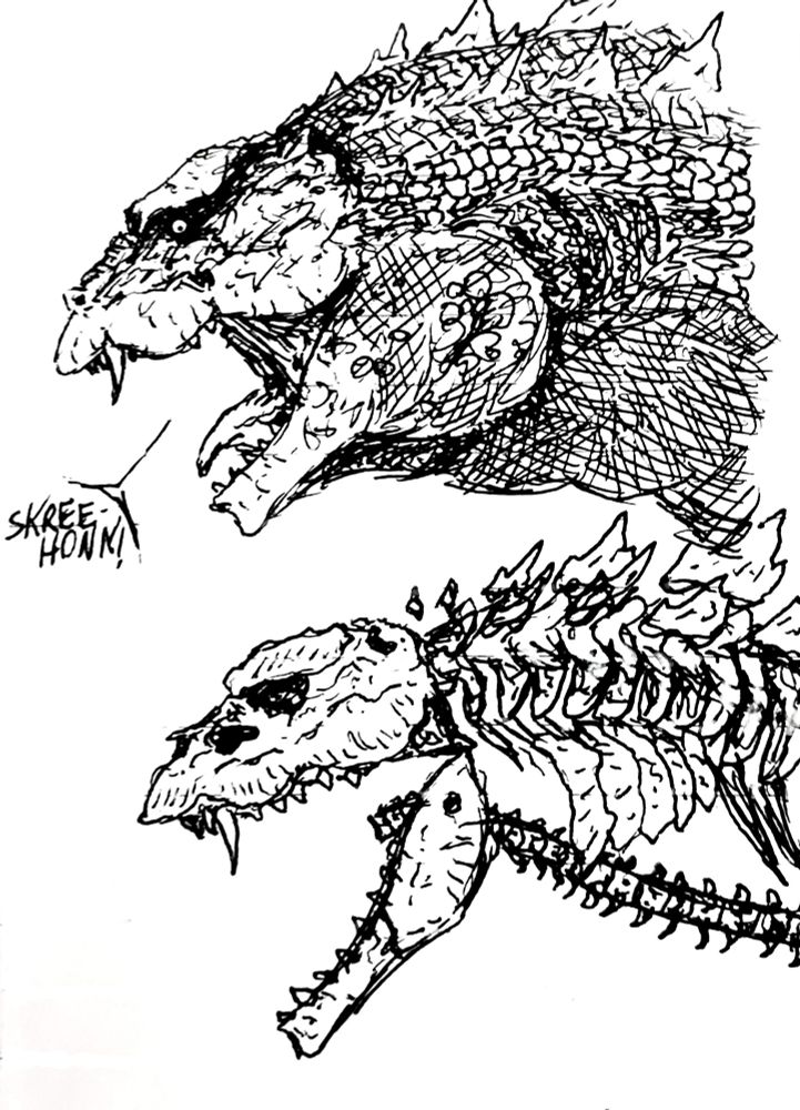 Godzilla head and skull