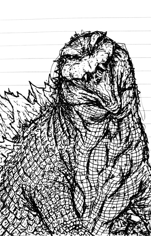 Fanged Godzilla snarling 