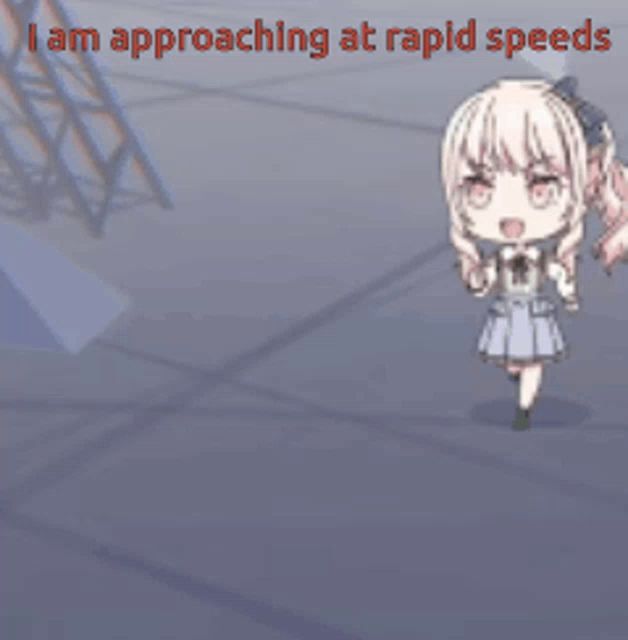 two anime girls are approaching at rapid speeds in a game .