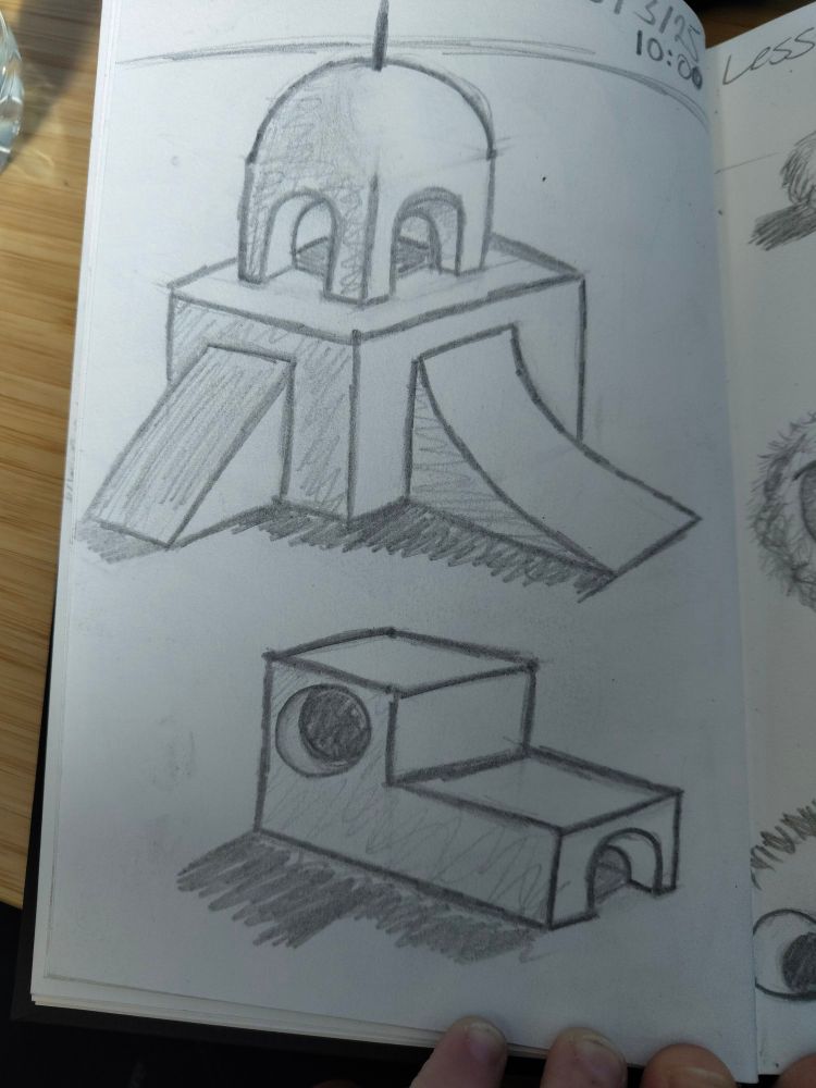 pencil sketches of a building in 2 point perspective 