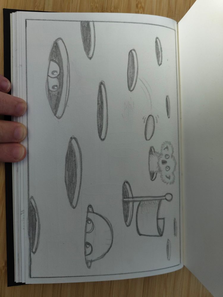 a pencil sketch of many holes, there's a pair of eyes peeking out of one, a flag out of another and the koala in the background 