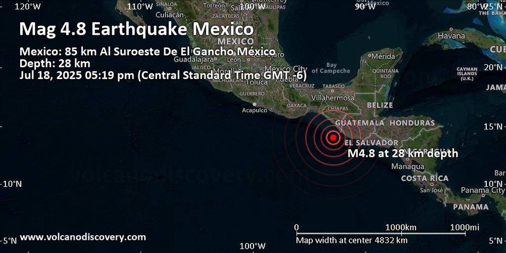 Terremoto moderado magnitud 4.8 a 28 km de profundidad 