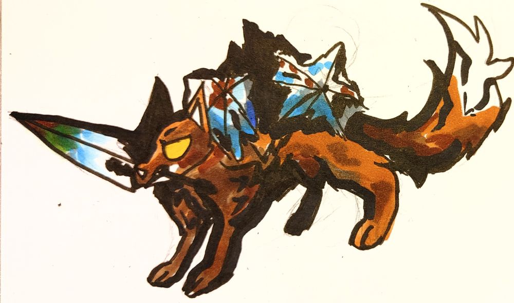 Doodle of the Drifting Fox from Limbus Company

The Drifting fox is a large fox with matted fur and umbrellas sticking out of its back