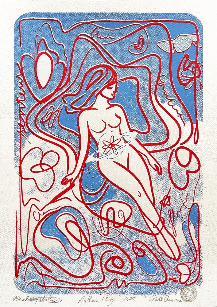 Title: Miss Univers

Artist: Anthea Missy

Medium: Hand drawn, hand pulled screen print on Fabriano 300gsm fine art paper, signed, numbered, and stamped by the artist

Edition: Limited to 20 [Each piece is handmade. Subtle variations in the screen printing process makes each print unique]

Year: 2025

Size: 42.0cm x 29.7cm

Good To Know: Artwork is shipped directly from the artist's studio, accompanied by a CoA (Cert. of Authenticity) issued by the artist

Price: €150; excludes international shipping and applicable import duties / charges.

Please contact our gallery to obtain a shipping quote.