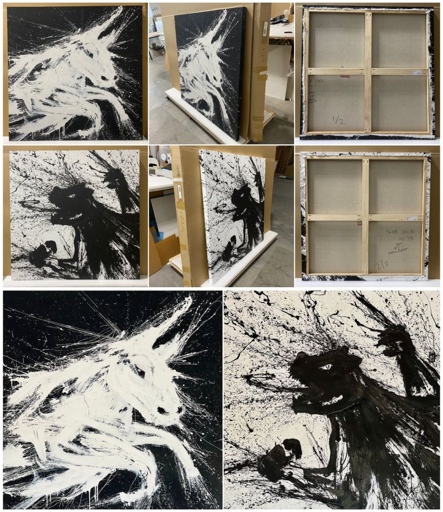 Title: Knot Sew Blah Can Wyatt (Diptych)

Artist: Nathan Paddison

Medium: Acrylic and enamel on canvas, signed on verso by the artist

Edition: Original

Year: 2025

Size: Each canvas is 120.0cm x 120.0cm

Good To Know: Shipped direct from artist studio.

Arty-Fact: With “Knot Sew Blah Can Wyatt (Not So Black and White),” Nathan Paddison dives headfirst into the primal dance between bull and bear. Strength clashes with struggle, momentum meets resistance - all rendered in his trademark chaos-meets-control style. A nod to Wall Street’s eternal tussle and a reminder that in markets, as in life, nothing is ever just black and white.