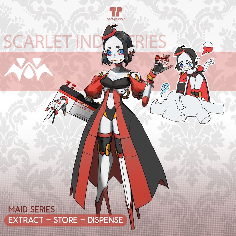 Character illustration of a vampire themed android, it can leech and dispense blood