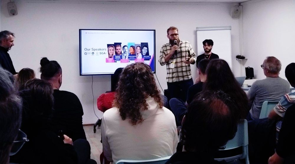 A few weeks ago, Push Start welcomed the Serbian Delegation: the SGA Serbian Game Association! This photo shows a panel of Push Start member studios who came to listen to the Serbian people share their experiences with us. It was great fun! 