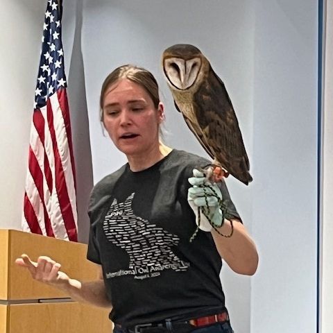 Dr. Laura Jaworski with a Barn Owl (Tyto alba) which can be found all over the world