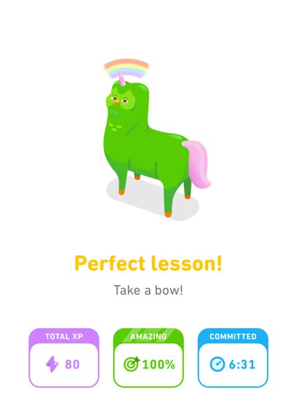 Duolingo owl portrayed as a unicorn looking over its shoulder with a wink and a rainbow over its head. 