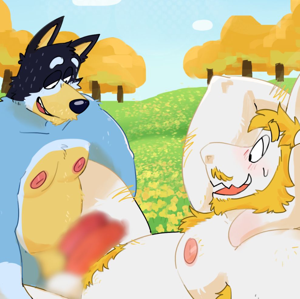 Bandit and Asgore rubbing porkswords together out in a field 