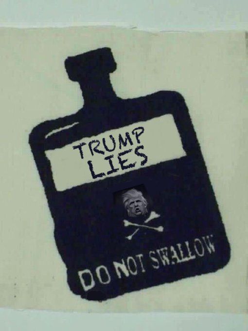 Poison bottle with the label: “Trump lies”