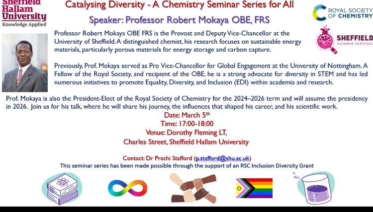 Talk by Professor Robert Mokaya, OBE, FRS on March 5th at Sheffield Hallam University from 5-6 pm. Hybrid delivery see links below to register. 