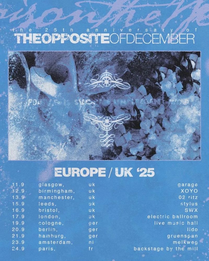Tour-Poster für Poison the Well Europe/UK 2025. Es ist die 25th-Anniversary-Tour zum ersten Album „The Opposite of December“.