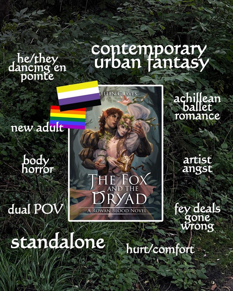 contemporary urban fantasy
he/they dancing en pointe
achillean ballet romance
body horror
dual POV
artist angst
fey deals gone wrong
new adult
standalone
hurt/comfort