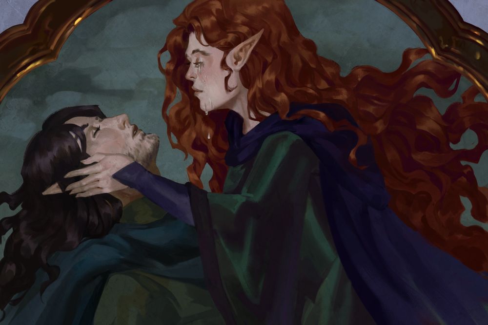 Background art of previous image without cylvan & saffron, depicting the myth if Derdriu and Naoise